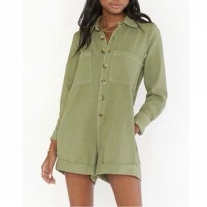 Show Me Your MuMu Tegan Army Green Button-Up Romper